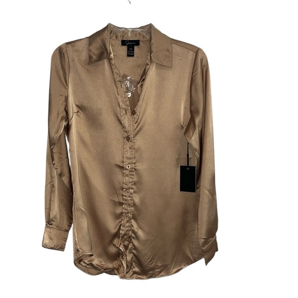 Japna Gold Satin Button Front Blouse Size XS NWT - Picture 1 of 6